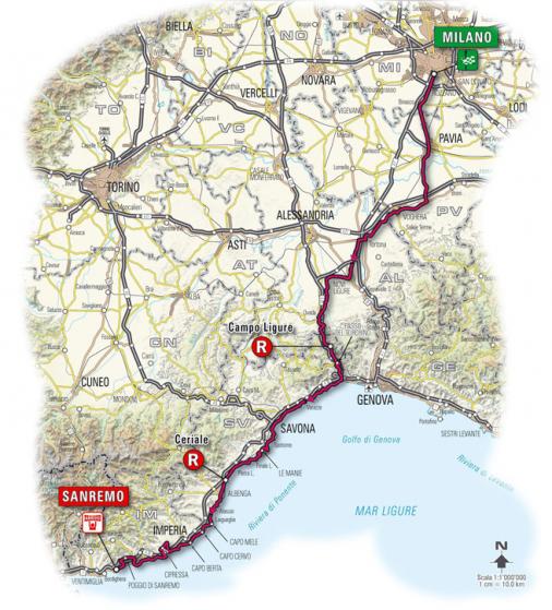 Streckenverlauf Milano - Sanremo 2009