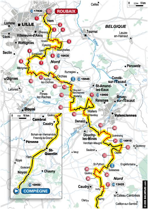 Streckenverlauf Paris - Roubaix 2009