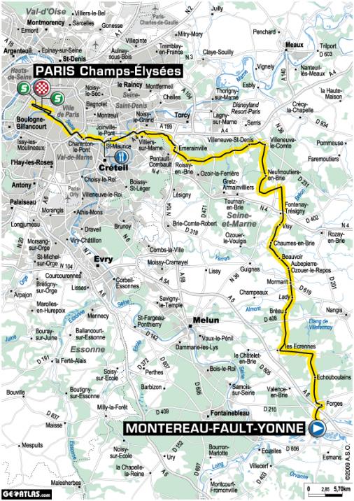Streckenverlauf Tour de France 2009 - Etappe 21