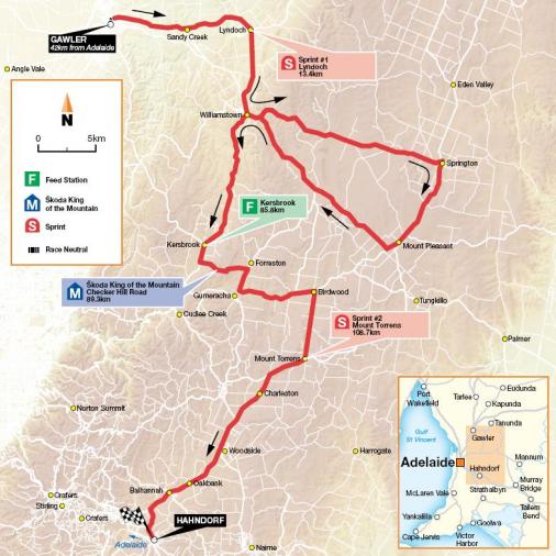 Streckenverlauf Tour Down Under 2009 - Etappe 2