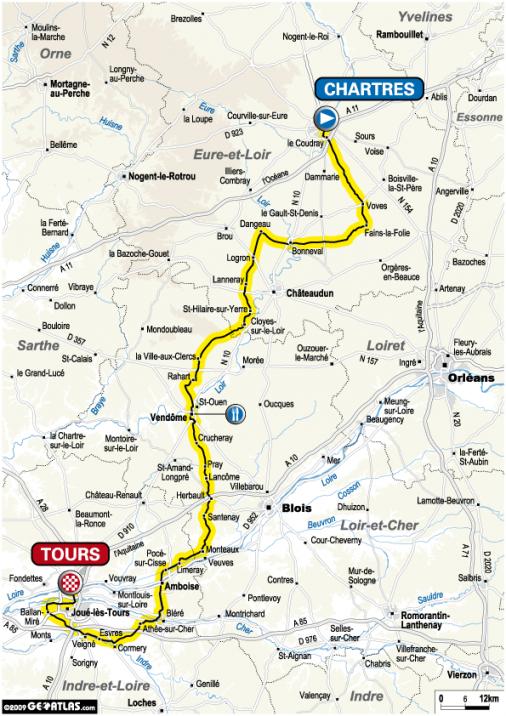 Streckenverlauf Paris - Tours 2009