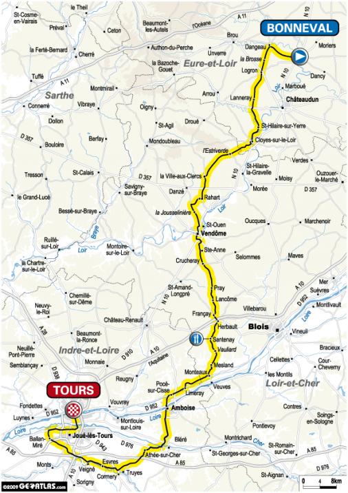 Streckenverlauf Paris-Tours Espoirs (U23)
