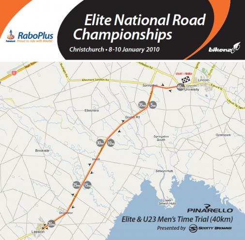 Streckenverlauf Nationale Meisterschaften 2010: Neuseeland - Zeitfahren, Mnner Elite & U23