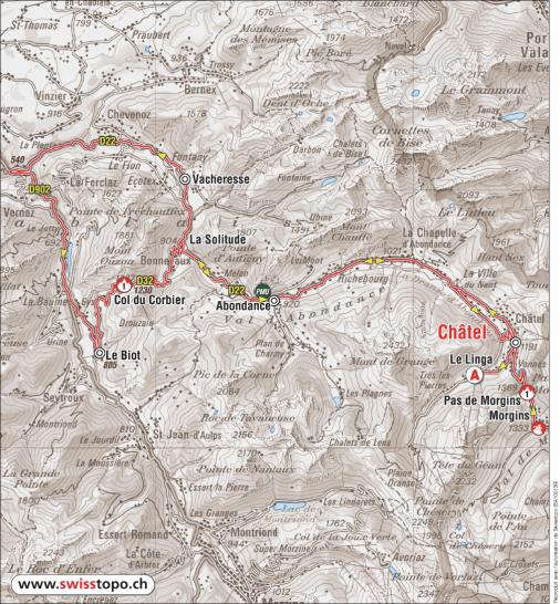 Streckenverlauf Tour de Romandie 2010 - Etappe 4, franzsischer Teil