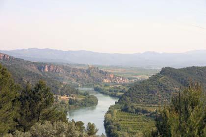 Der Fluss Ebro - im Hintergrund das Castello Miravet