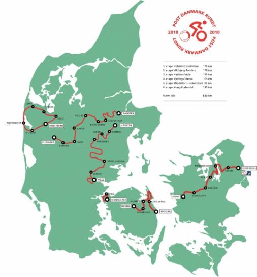 Streckenverlauf Post Danmark Rundt 2010
