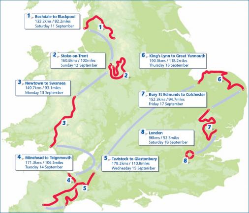 Streckenverlauf Tour of Britain 2010