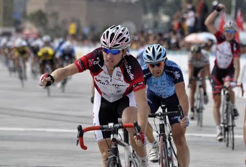 Aaron Kemps jubelt ber seinen dritten Etappensieg, 7. Etappe Tour of China, Foto: www.bikeman.org