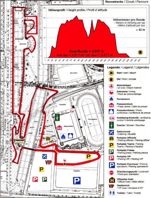 Streckenplan und Hhenprofil Radcross-EM 2010 - Mnner U23