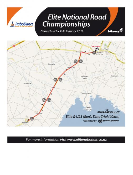 Streckenverlauf Nationale Meisterschaften 2011: Neuseeland - Zeitfahren, Mnner Elite & U23