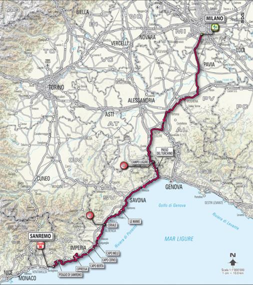 Streckenverlauf Milano - Sanremo 2011