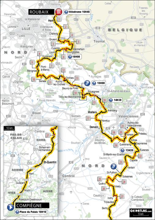 Streckenverlauf Paris - Roubaix 2011