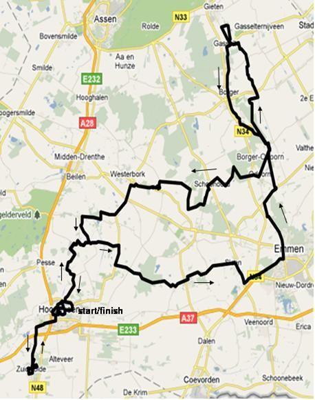 Streckenverlauf Albert Achterhes Ronde van Drenthe 2011 - Etappe 2