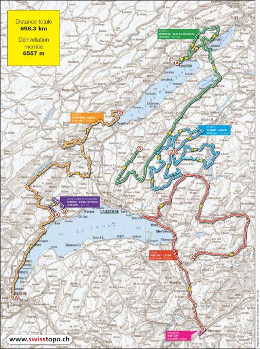 Die Karte mit allen Etappen der Tour de Romandie 2011
