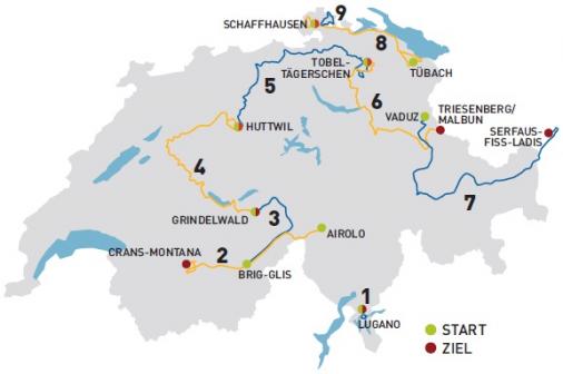 Die Streckenkarte der 75. Tour de Suisse