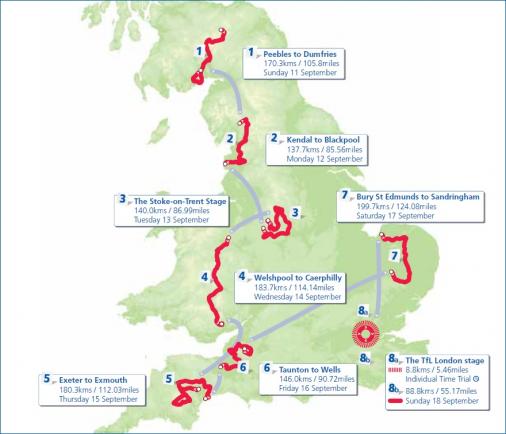 Streckenverlauf Tour of Britain 2011