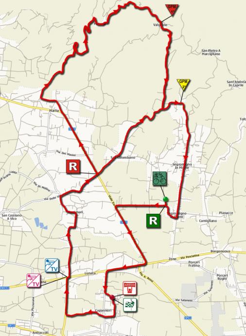 Streckenverlauf Premondiale Giro Toscana Int. Femminile - Memorial Michela Fanini 2011 - Etappe 5