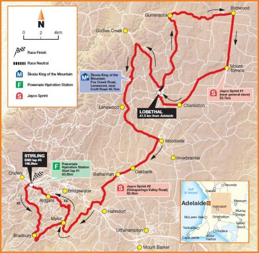 Streckenverlauf Tour Down Under 2012 - Etappe 2