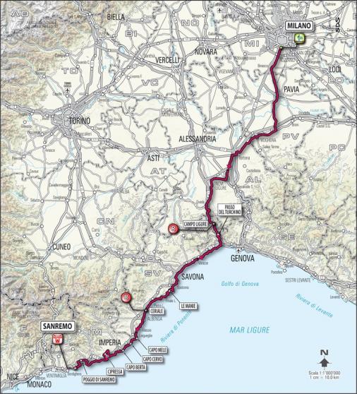 Streckenverlauf Milano - Sanremo 2012