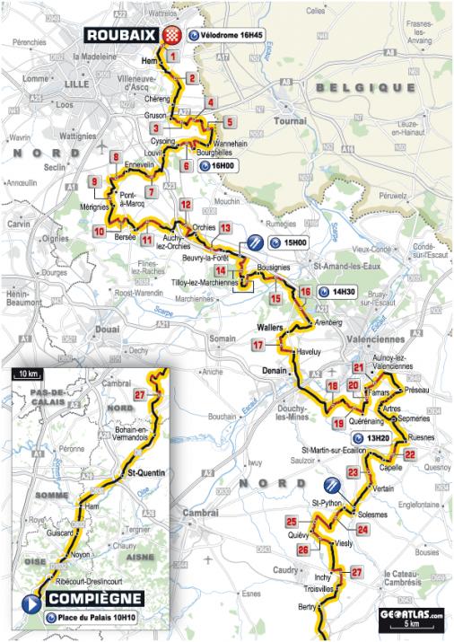 Streckenverlauf Paris - Roubaix 2012