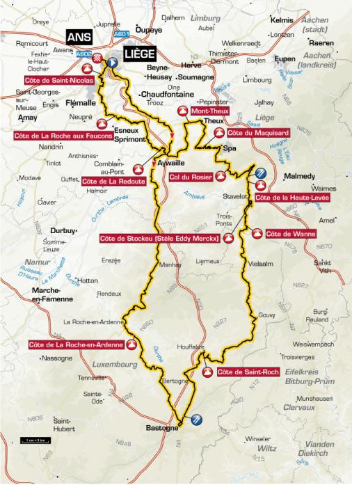 Streckenverlauf Liège - Bastogne - Liège 2012