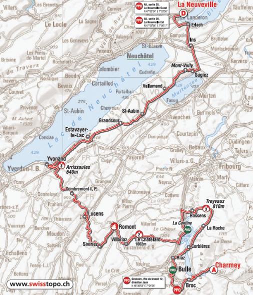 Streckenverlauf Tour de Romandie 2012 - Etappe 3