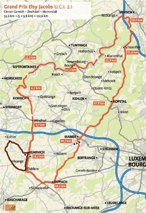 Streckenverlauf Festival Luxembourgeois du cyclisme fminin Elsy Jacobs 2012 - Etappe 1
