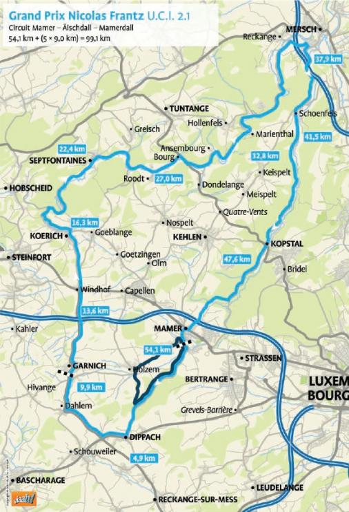 Streckenverlauf Festival Luxembourgeois du cyclisme fminin Elsy Jacobs 2012 - Etappe 2
