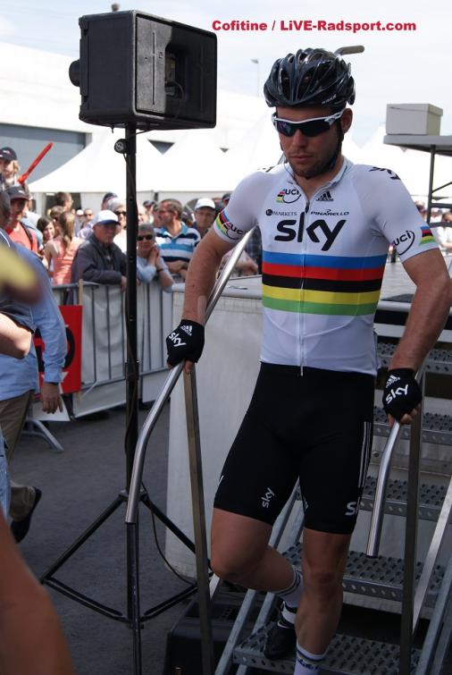 Tour de Romandie 4. Etappe - Weltmeister Mark Cavendish kommt von der Einschreibung in Bulle