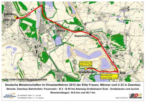 Streckenverlauf Nationale Meisterschaften 2012: Deutschland - Einzelzeitfahren