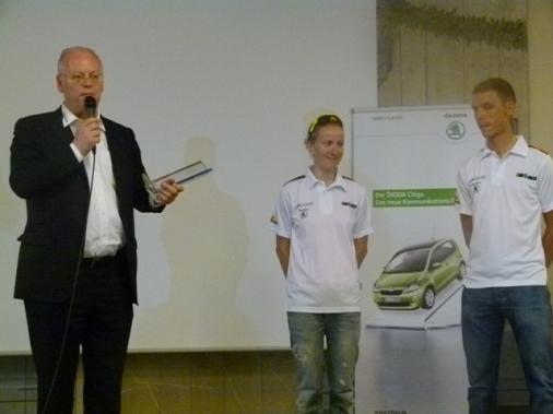 Judith Arndt und Tony Martin wurden von BDR-Prsident Rudolf Scharping als beste Radsportler des Jahres 2011 ausgezeichnet