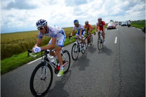Die Ausreier des Tages: Matthieu Ladagnous, Julien Simon, Pablo Urtasun und Jan Ghyselinck (Foto: letour.fr)