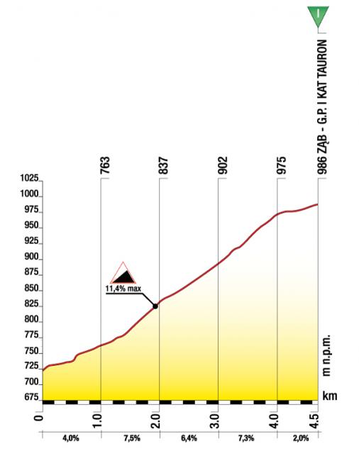 Höhenprofil Tour de Pologne 2012 - Etappe 6, Anstieg Zab