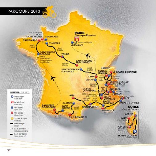 Die Streckenkarte mit allen Etappen der Tour de France 2013