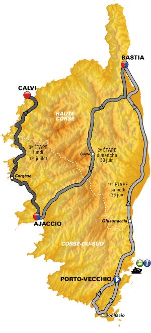 Die Karte des Grand Dpart auf der Insel Korsika