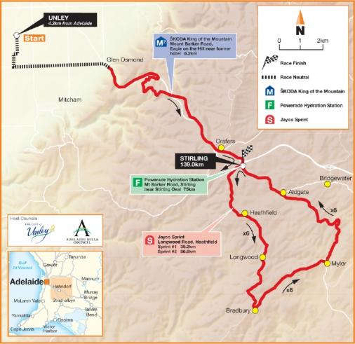 Streckenverlauf Tour Down Under 2013 - Etappe 3