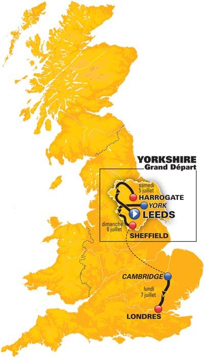 Grand Dpart der Tour de France 2014: Karte der Etappen in England