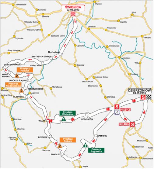 Streckenverlauf Szlakiem Grodw Piastowskich 2013 - Etappe 1