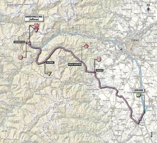 Streckenverlauf der genderten 14. Etappe des Giro dItalia