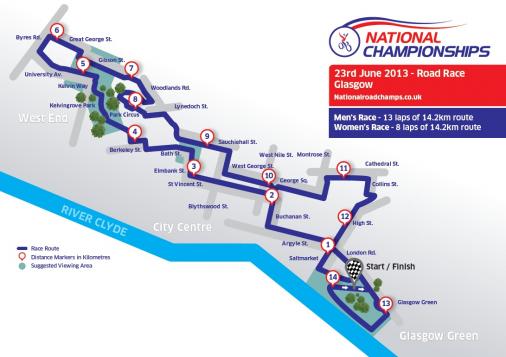 Streckenverlauf Nationale Meisterschaften 2013: Grobritannien - Straenrennen