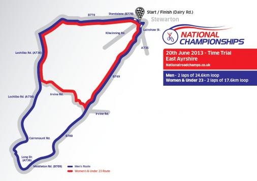 Streckenverlauf Nationale Meisterschaften 2013: Grobritannien - Einzelzeitfahren