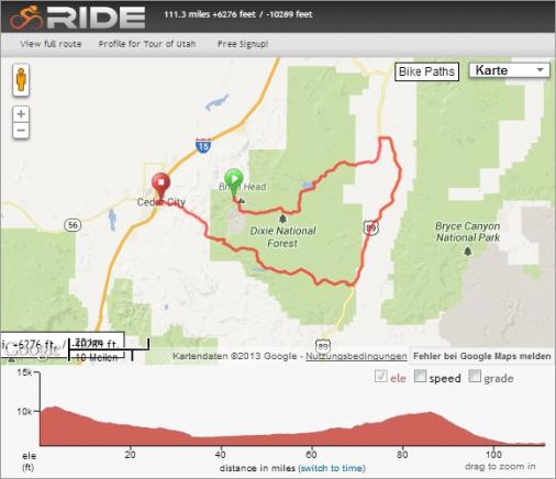Streckenverlauf & Hhenprofil Tour of Utah 2013 - Etappe 1