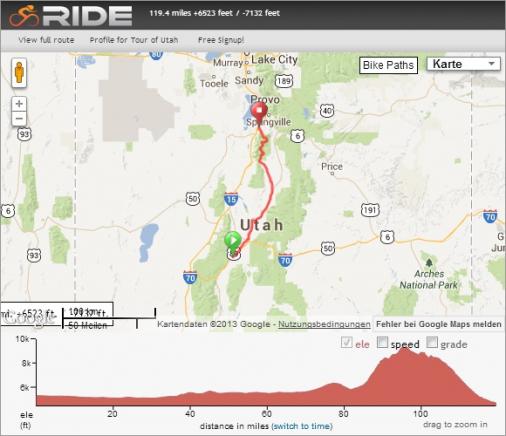 Streckenverlauf & Hhenprofil Tour of Utah 2013 - Etappe 3