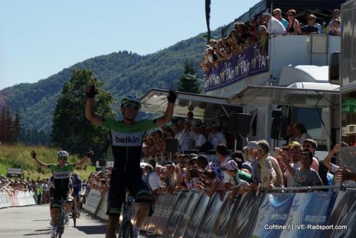 Luis Leon Sanchez gewinnt die 3. Etappe der Tour de l\'Ain vor seinem Belkin-Teamkollegen Tom Jelte Slagter