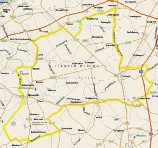 Streckenverlauf Omloop van het Houtland Lichtervelde 2013