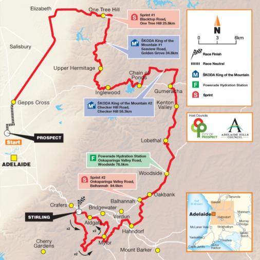 Streckenverlauf Tour Down Under 2014 - Etappe 2