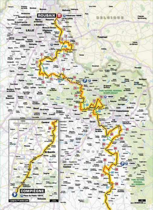 Streckenverlauf Paris - Roubaix 2014