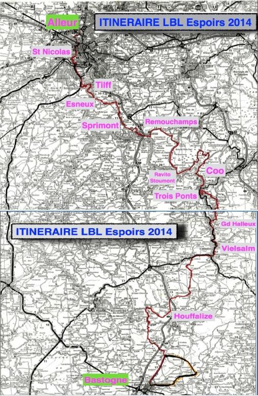 Streckenverlauf Lige - Bastogne - Lige 2014
