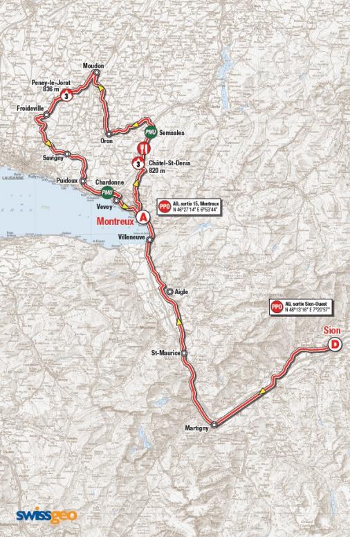 Streckenverlauf Tour de Romandie 2014 - Etappe 2