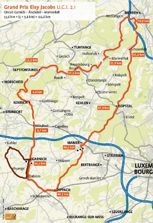 Steckenverlauf Festival Luxembourgeois du cyclisme fminin Elsy Jacobs 2014 - Etappe 1